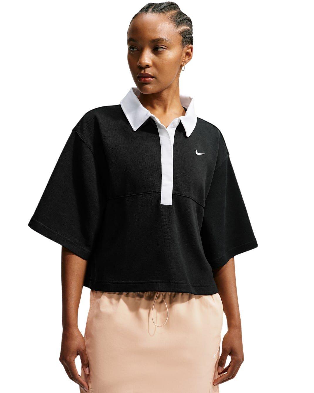 Nike Women's Sportswear Oversized Short Sleeve Polo - Black/White - BLACK/WHITE